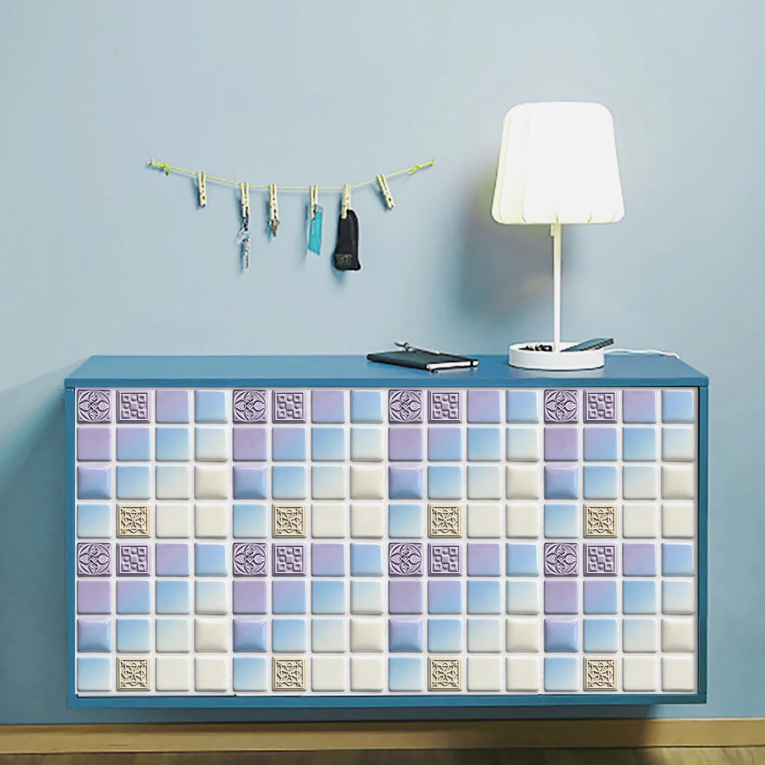 10pcs Flat Mosaic Tiles Sticker Set Kitchen Bathroom Wall Decals Gloss Waterproof Film 2D Surface Cover Transfers for Home Decor