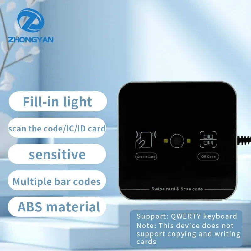 Proximity Contactless RFID Reader 1d 2d  Barcode QR Scanner 125khz 13.56mhz USB Interface QR Code Card Reader