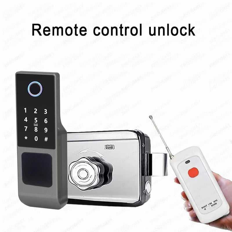 Tuya WiFi Double Side Fingerprint Door Lock IP66 Waterproof Passcode RFID Card Remote App Smart Lock For Outdoor Courtyard Gate