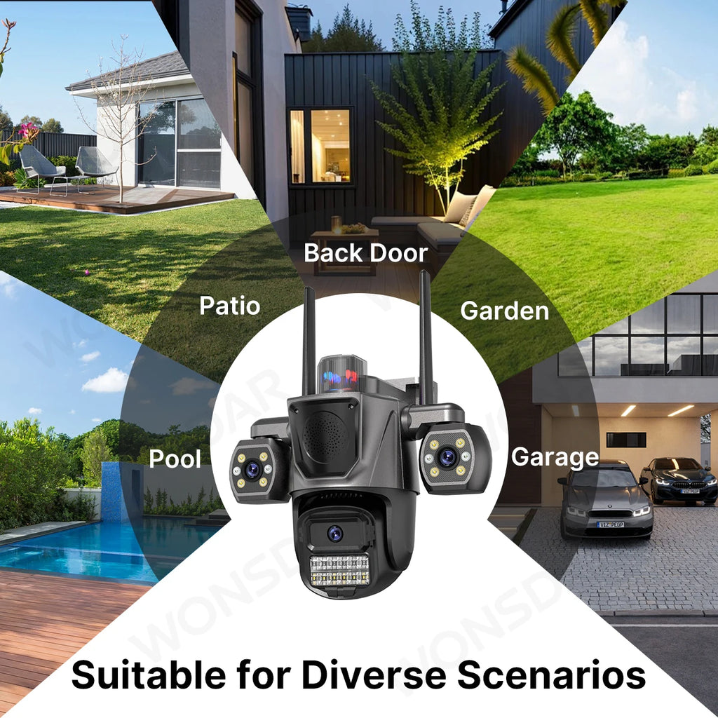 WONSDAR WiFi IP Camera Outdoor Three Lens Triple Screen Home Security CCTV Surveillance Cameras AI Human Detection Audio ICSEE