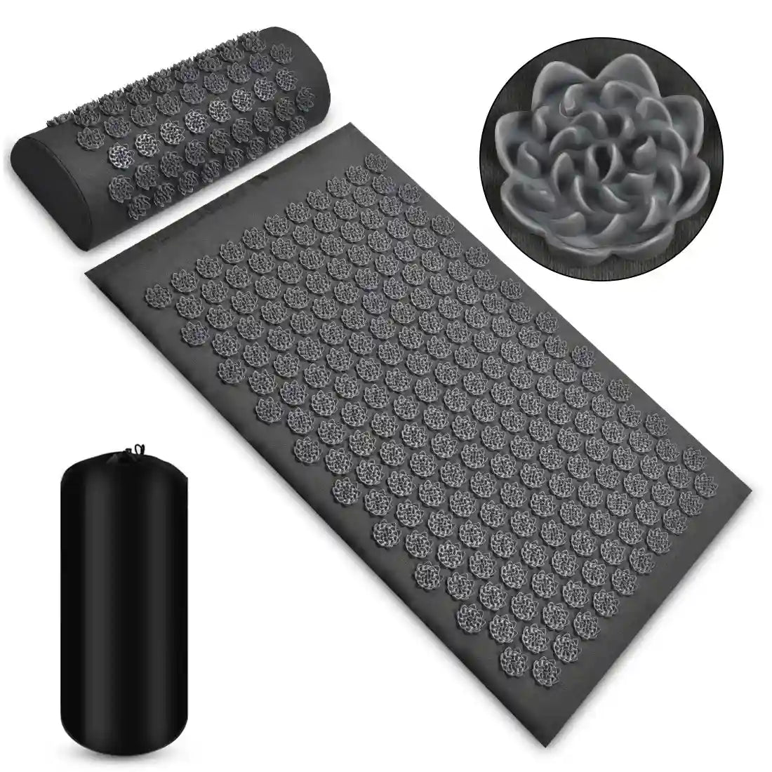 Acupressure Mat Set with Pillow - Deep Tissue Muscle Relief 3PCS Massage Roller 3PCS Lotus Gray Tidesmit
