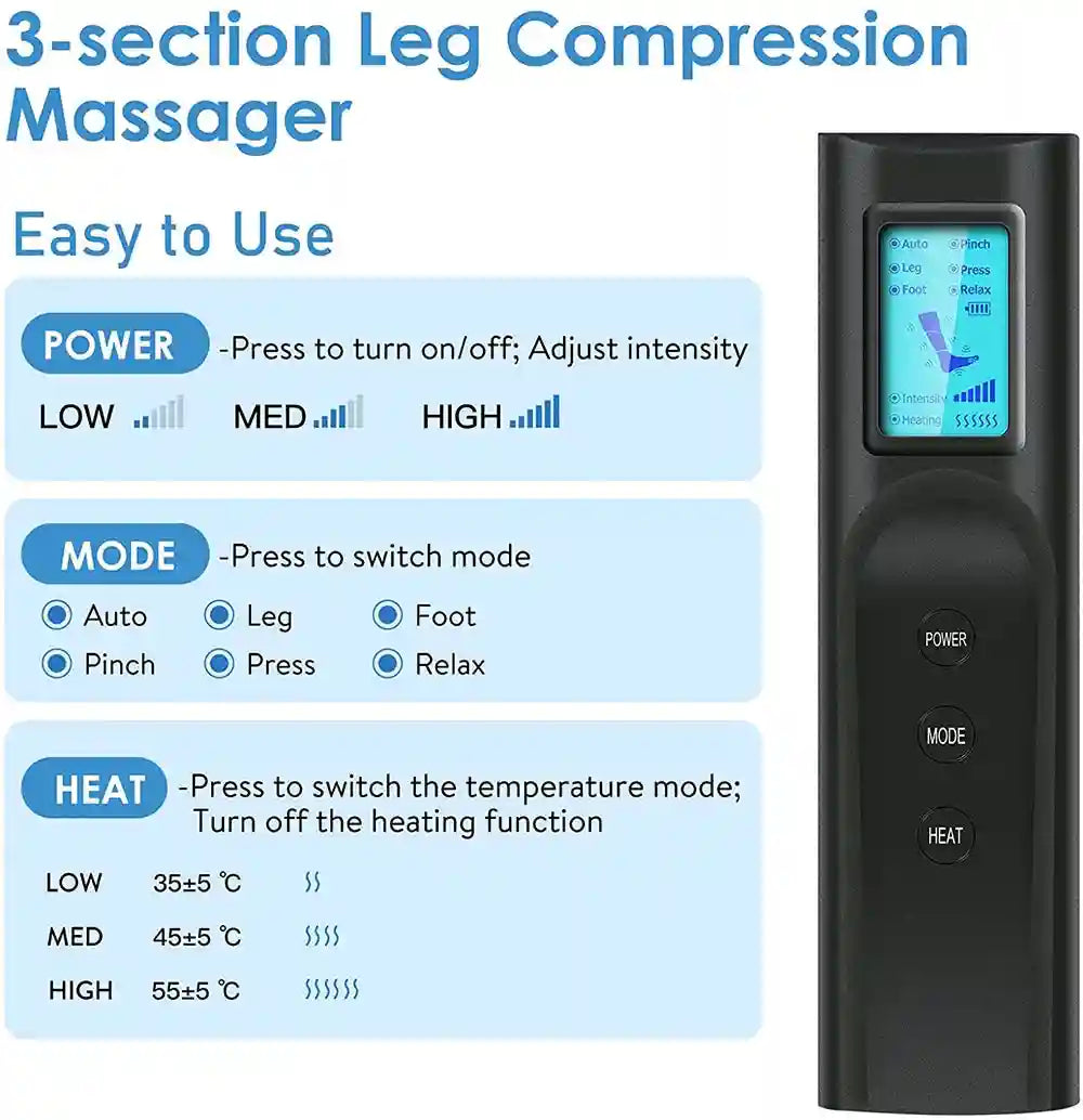 Leg Air Compression Massager With Heat - Portable Relaxation Therapy Relaxation Treatment Tidesmit
