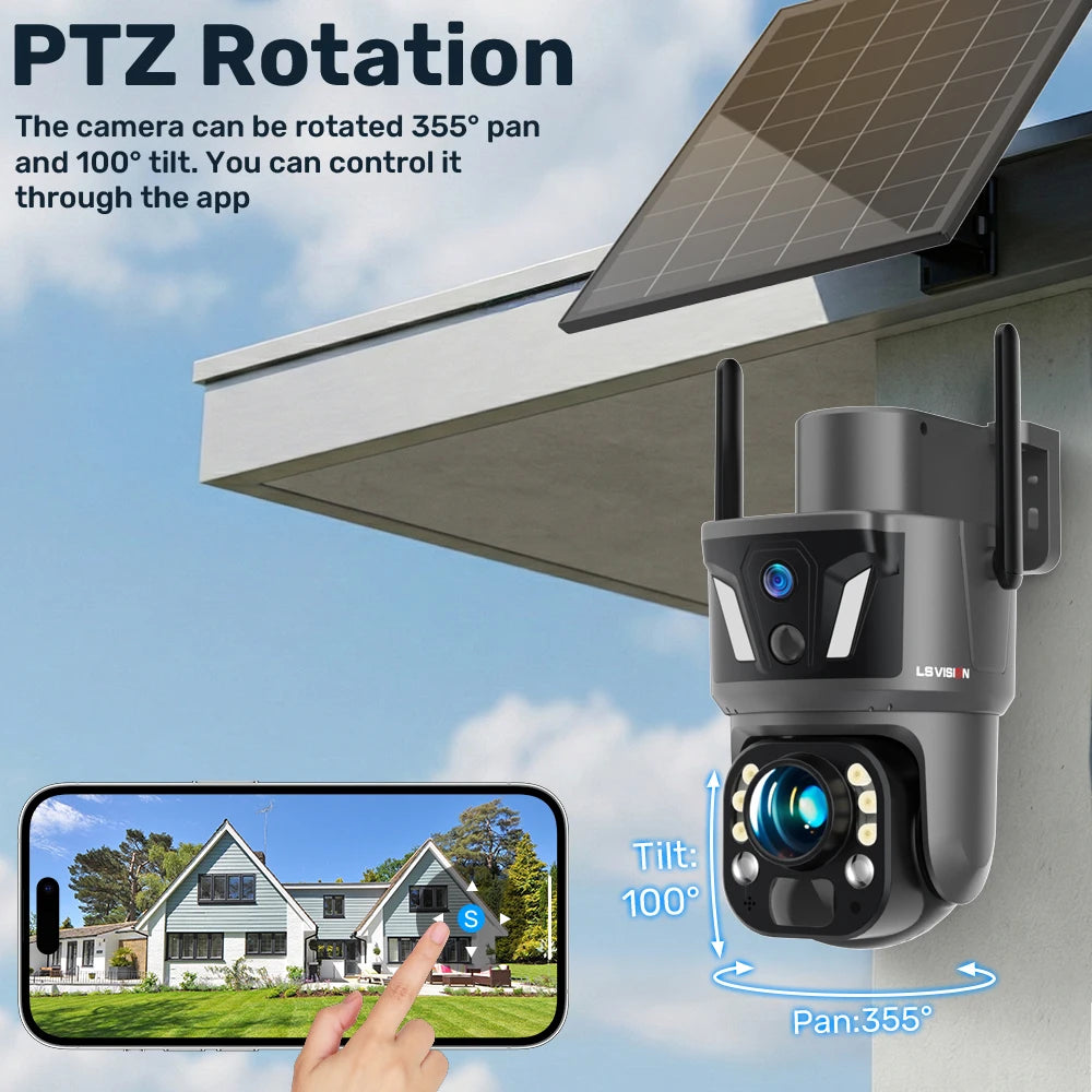 LS VISION 4K 99X Optical Zoom 4G Solar Camera Outdoor WiFi PTZ Dual Screen Dual PIR Detection Auto Tracking CCTV Camera Ubox App