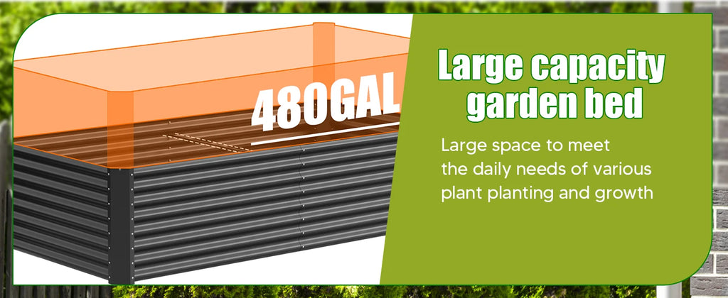 Galvanized metal raised vegetable tray, 240/gallons, open base, rustproof corrugated steel for vegetables, herbs and flowers, quick assembly in 10 minutes for outdoor gardening, patio and yard.