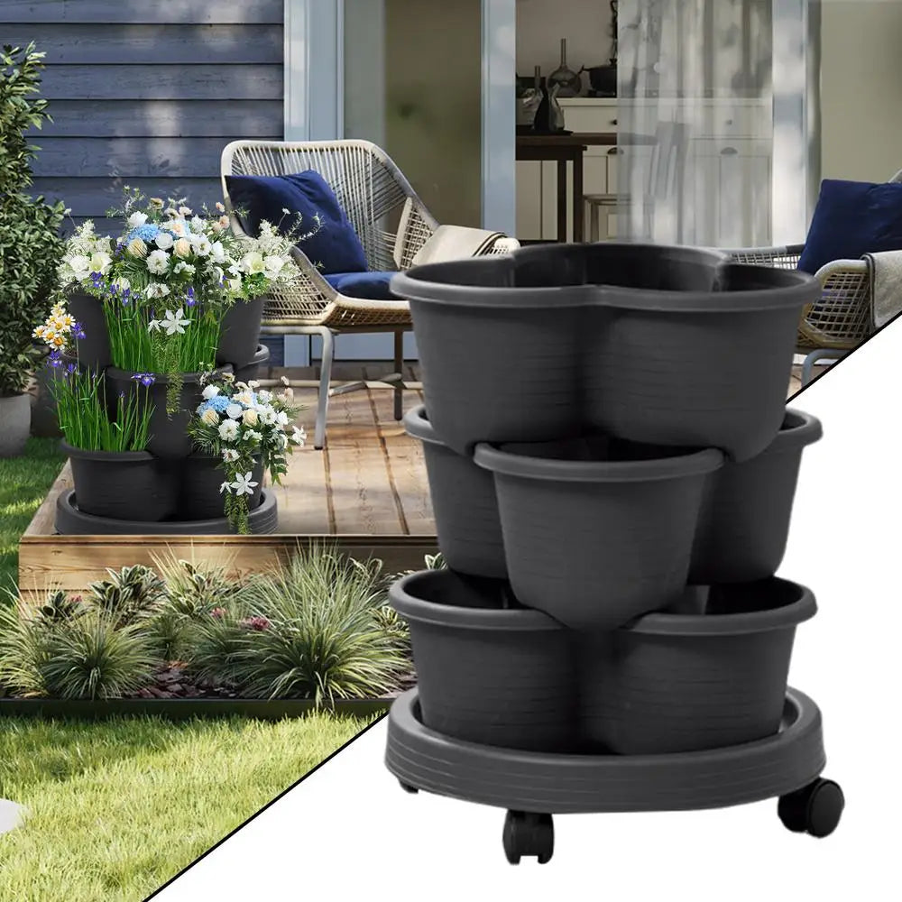 Strawberry Planter Tower 3 Tiers Vertical Tower Stackable Pot Stacking Garden Flower and Vegetable Planter for Home Garden