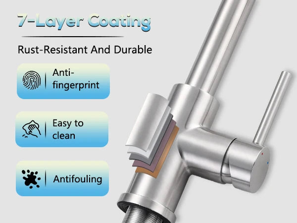 304 stainless steel kitchen tap, pull-out sprayer, brushed finish, 360° swivel, perfect sink mixer tap for kitchen toilet