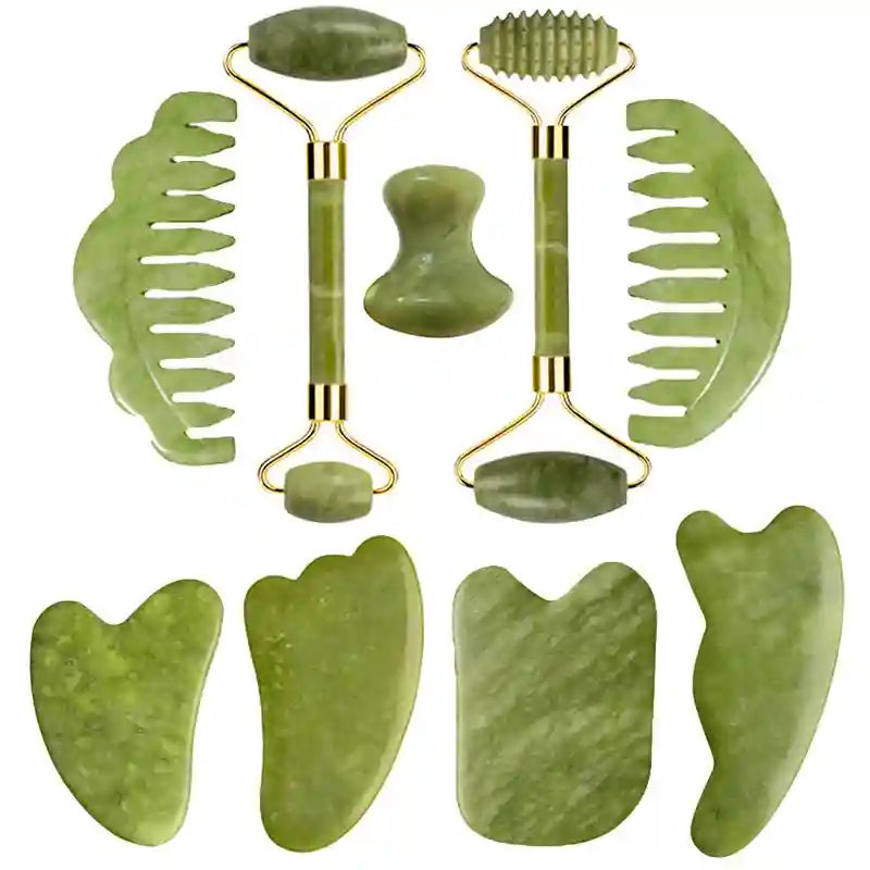 Jade Roller and Gua Sha Set: Natural Facial Massage Tool Kit Massage Roller Tidesmit