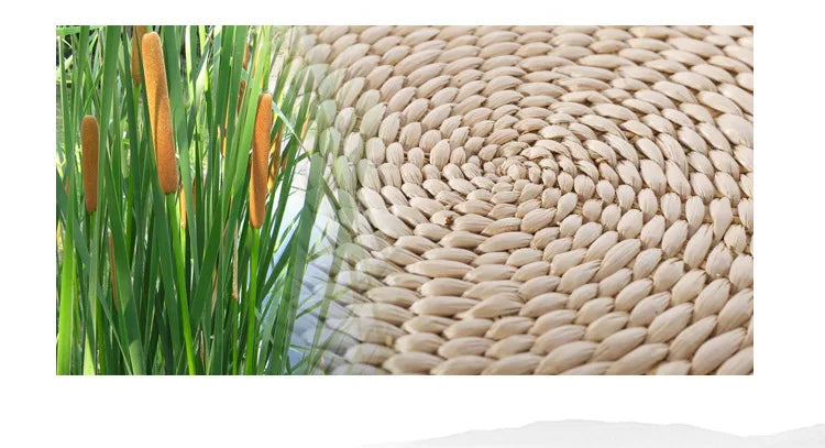 Round Woven Rush Cushion Meditation Zafu Yoga Mat for Floor Tatami Kneeling Tea Ceremony Zen Window Seat