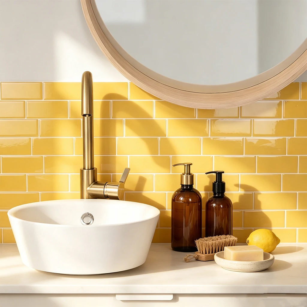 5/10/20pcs Bright Yellow Subway Peel and Stick Backsplash Tiles, Waterproof Self Adhesive Wall Stickers for Kitchen Bathroom