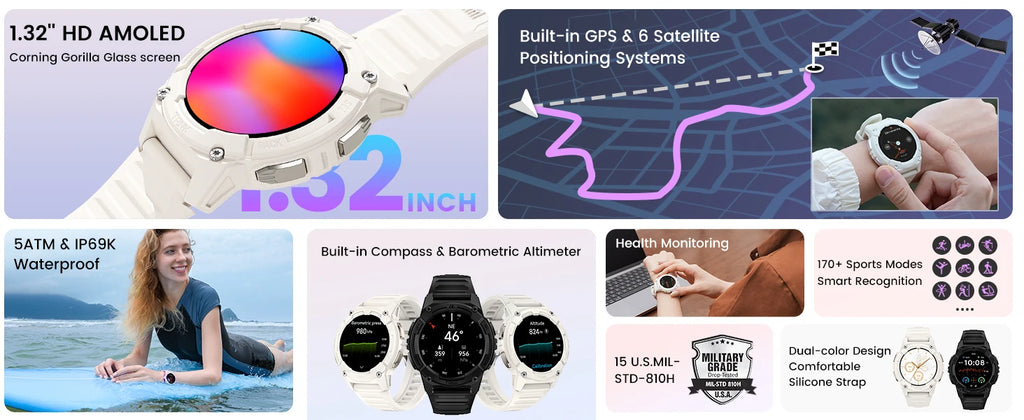 KOSPET TANK S2 GPS Smart Watch For Women Compass Altimeter Barometer Bluetooth Call AI Voice AMOLED IP69K Waterproof Smartwatch