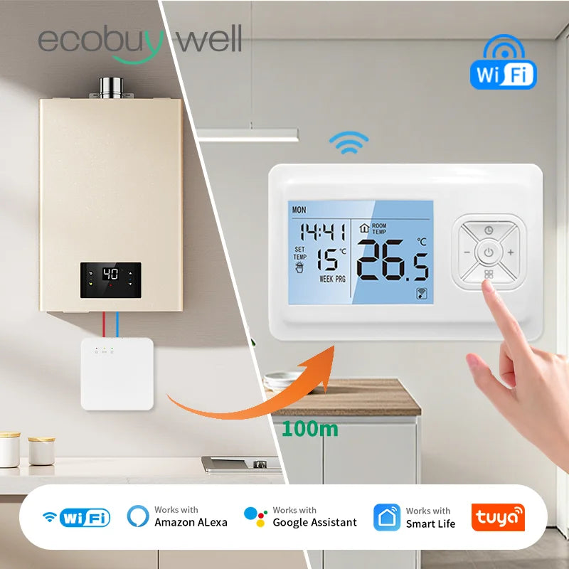 Smart Home Tuya Wifi Thermostat Gas Boiler Wireless Battery Operated Wifi Thermostat Temperature Controller Alexa Home Assistant