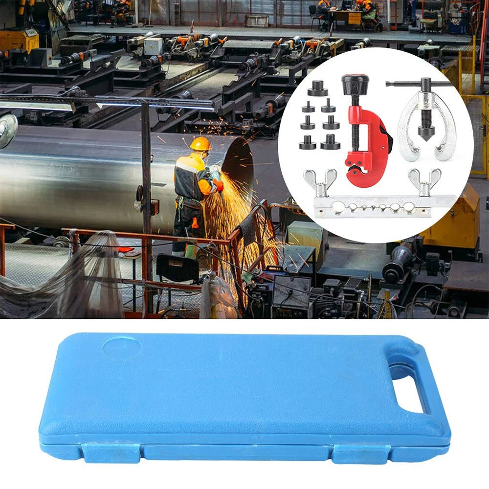 Podofo 10Pcs Copper Brake Line Repair Tool Kit Double Flaring Dies Clamp Tube Cutter Brake Fuel Pipe Tool Set with Box