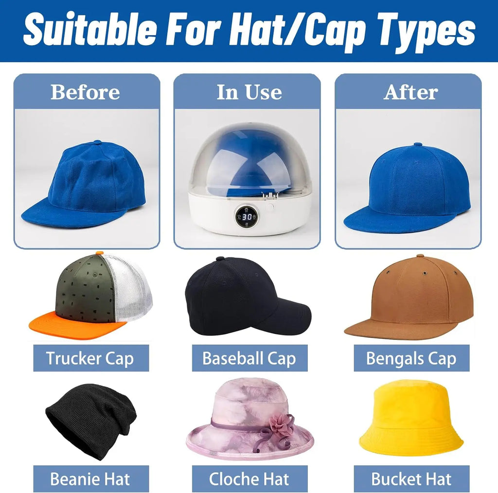 Tidesmit automatic cap care machine restoring hat shape with steam and hot-cold wind drying features side view