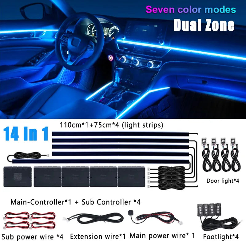 Tidesmit RGB Symphony Car Ambient Lighting Kit - Customizable LED Strips 14 in 1 Not rainbow Tidesmit