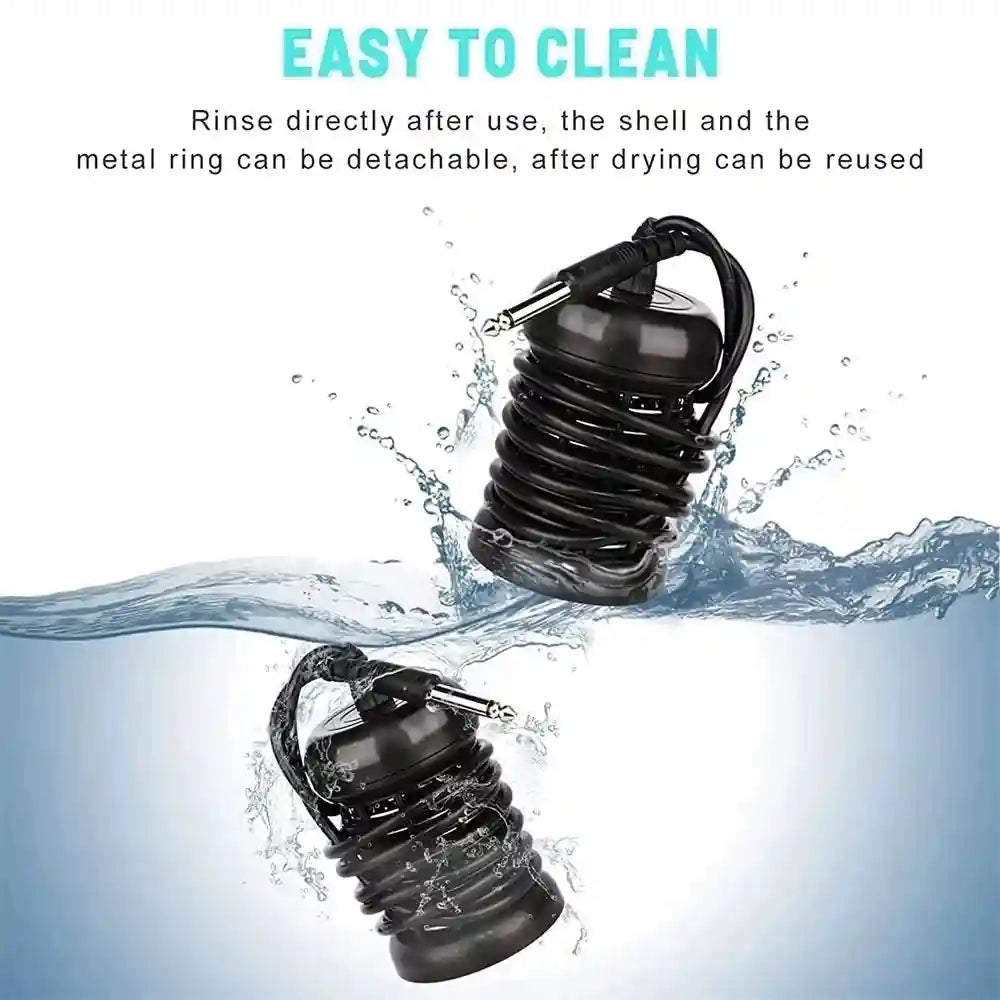 Detachable stainless steel ionic foot detox array for spa bath cleaning with reusable black plastic shell and cable.