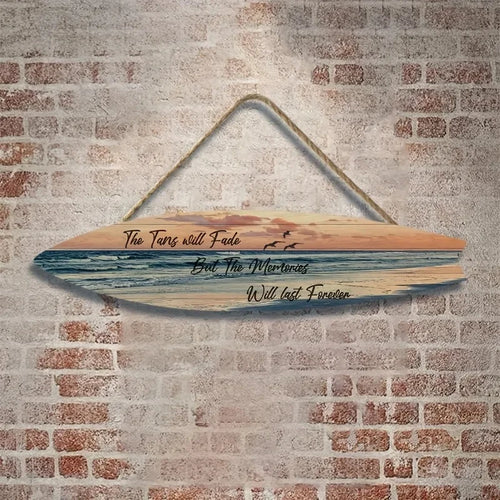 Beach Style Surfboard Wall Decor - Tropical Seascape Art on Wood-Like Material - Lightfast Design for Indoor/Outdoor Use