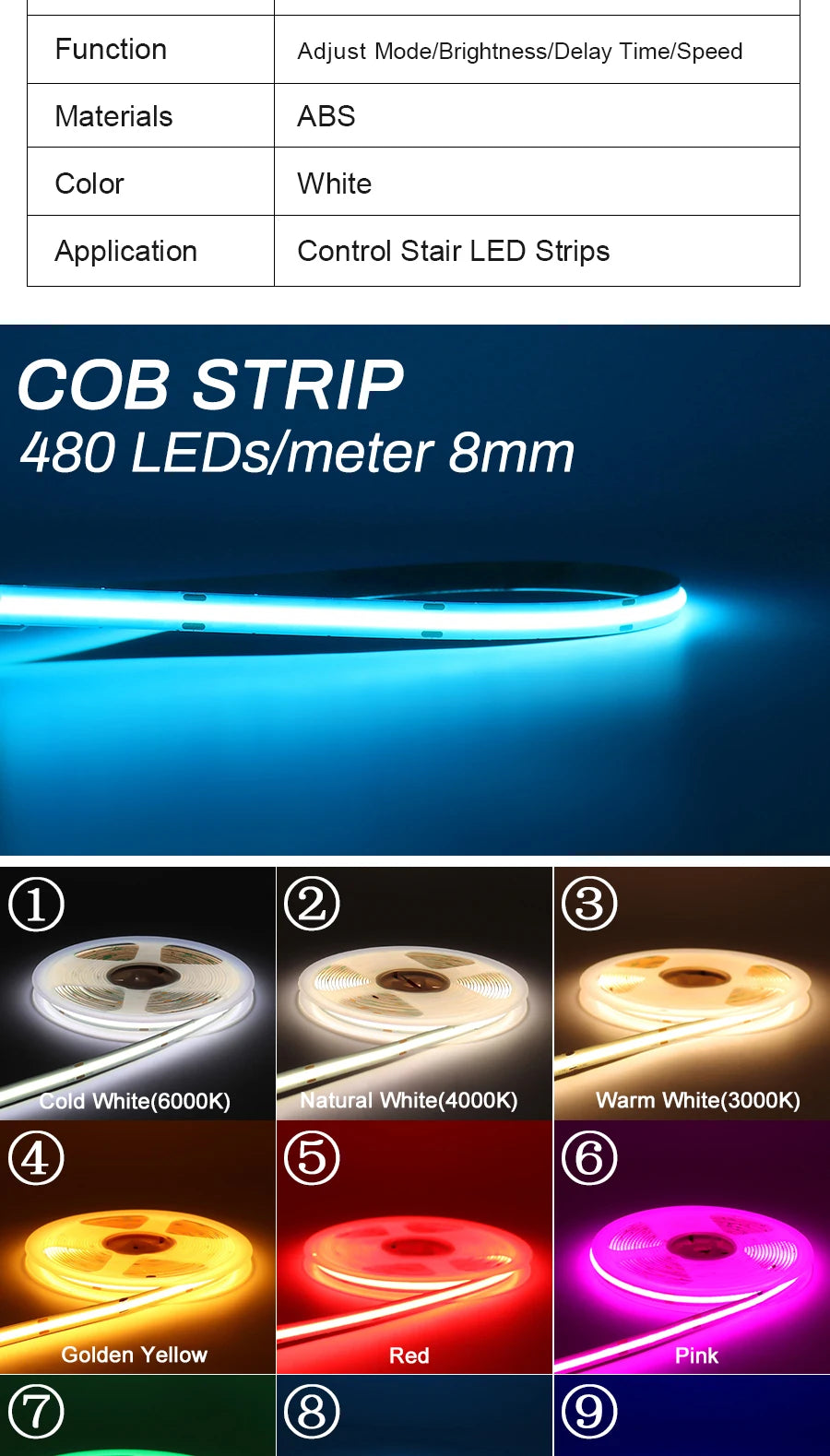 1-28 Steps Sensor LED Stair Light PIR Motion Sensor Stair Lighting COB LED Strip Kit With Plug For Indoor LED Staircase Light