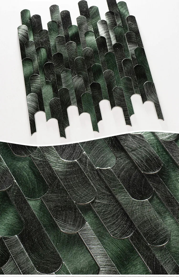 Long Strip 3D Metal Mosaic Tile Peel and Stick Self Adhesive Wall Sticker for Coffee Bar Bathroom Backsplash Wall Decor