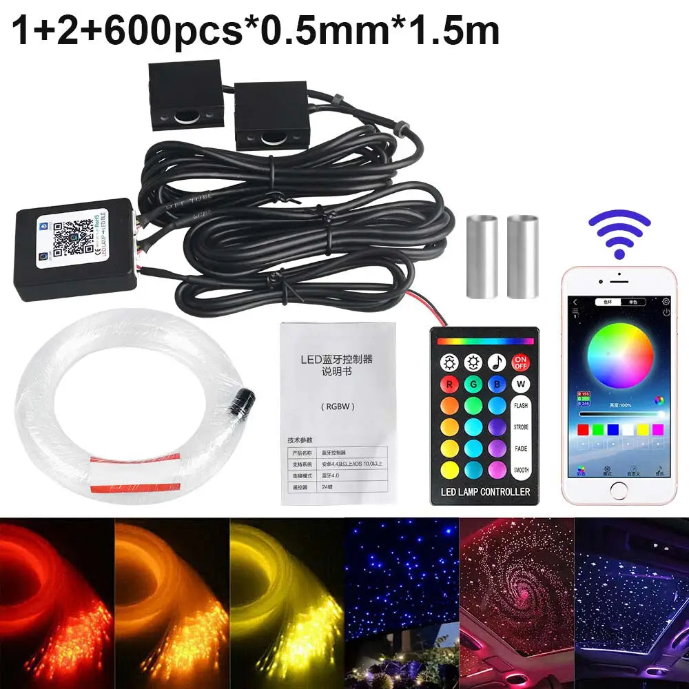 Fiber Optic Star Ceiling Kit - RGBW LED Car Roof Light System package G Tidesmit
