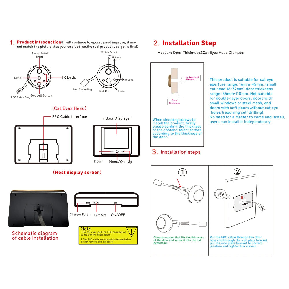 2.8' LCD Screen IR Night Vision PIR Motion Detection Digital Electronic Viewer Bell Door Peephole HD Camera Photo Video Recordin