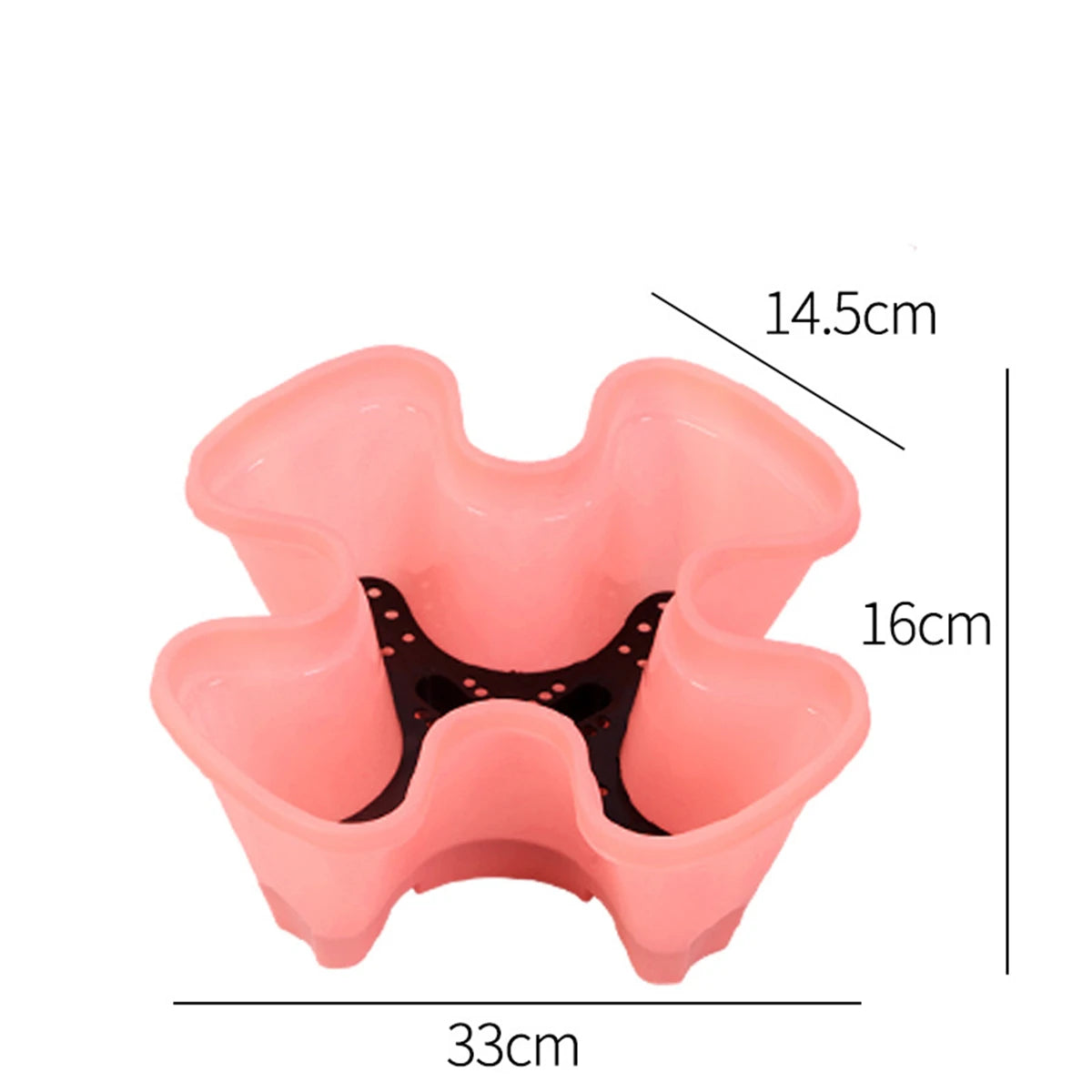 Pink 4-petal stackable vertical planter pot with central planting opening and cup sections.