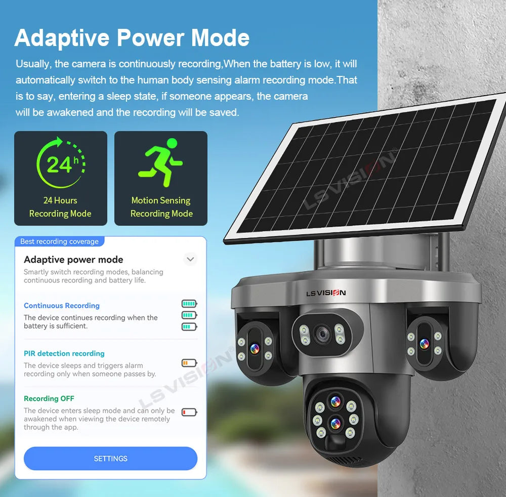 LS VISION 20MP 10X Optical Zoom 4G Solar Camera Outdoor WiFi Three Screen 3PTZ 360° Auto Tracking Security CCTV Camera V380 Pro