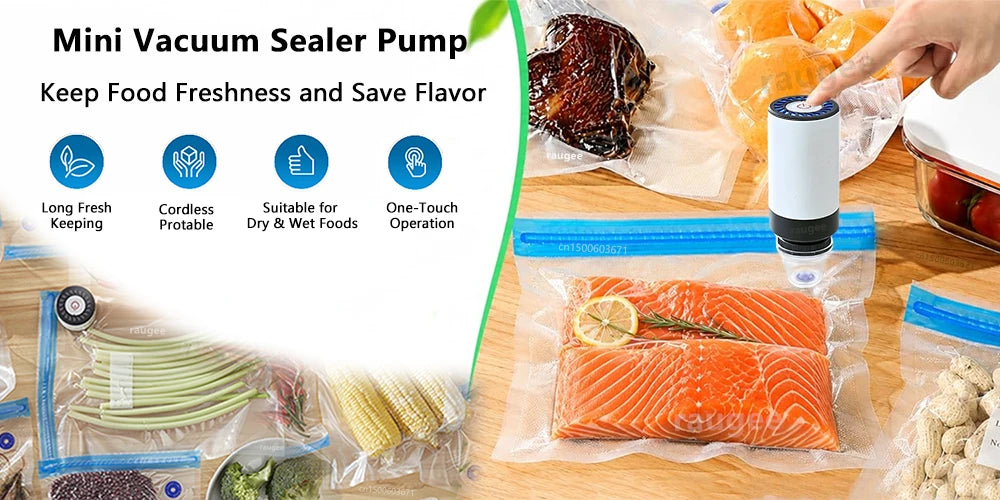 Air Pump Sealer Electric Vacuum Sealer Pump Automatic Dry/Wet Food Sealing Pump USB Rechargeable Mini Air Pump Machine