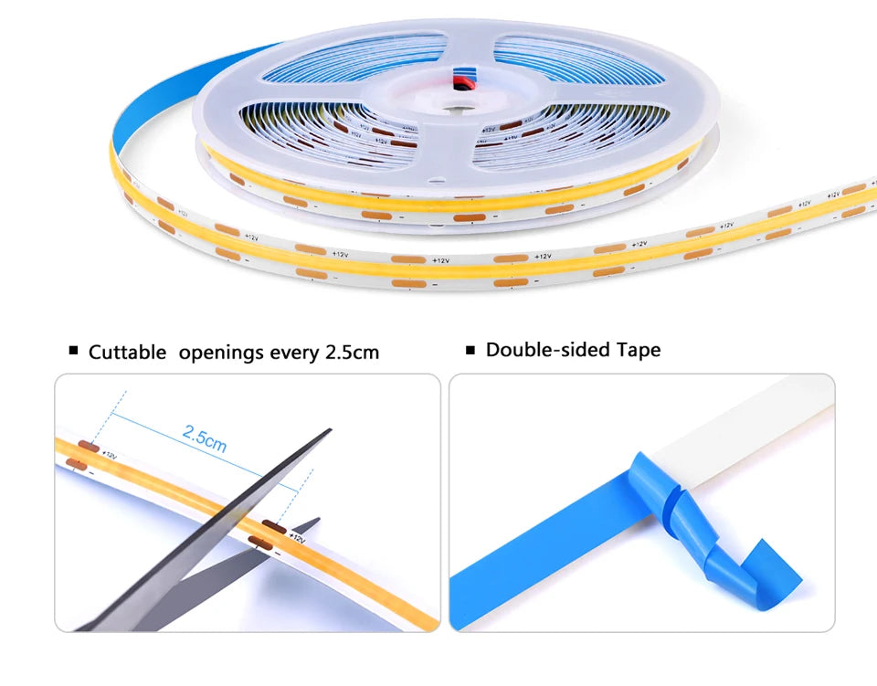 COB LED Strip Light Under Cabinet Collection Display Bookcase Wardrobe Closet Lamp Tape Penetrable Wood Dimmable Touch Sensor