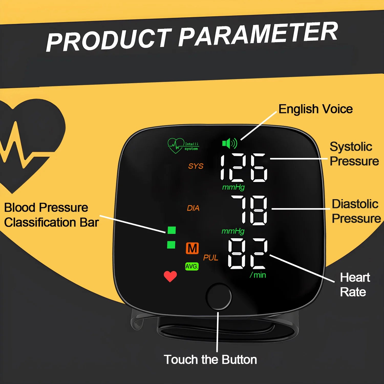 Rechargeable Wrist Blood Pressure Monitor Medical Voice Digitlal Display Health Sphygmomanometer Tonometer