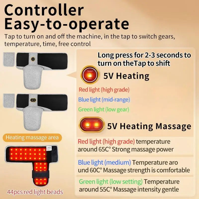 Gray ankle heating sleeve with vibration massage, 44 red light therapy beads, and adjustable temperature controller.