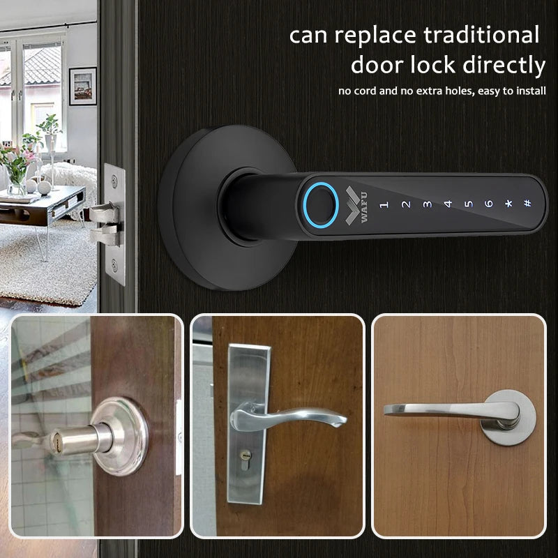 WAFU 016 Fingerprint Smart Lock Password Handle Bed Room Lock Tuya Bluetooth Password Door Lock Zine For Home Hotel