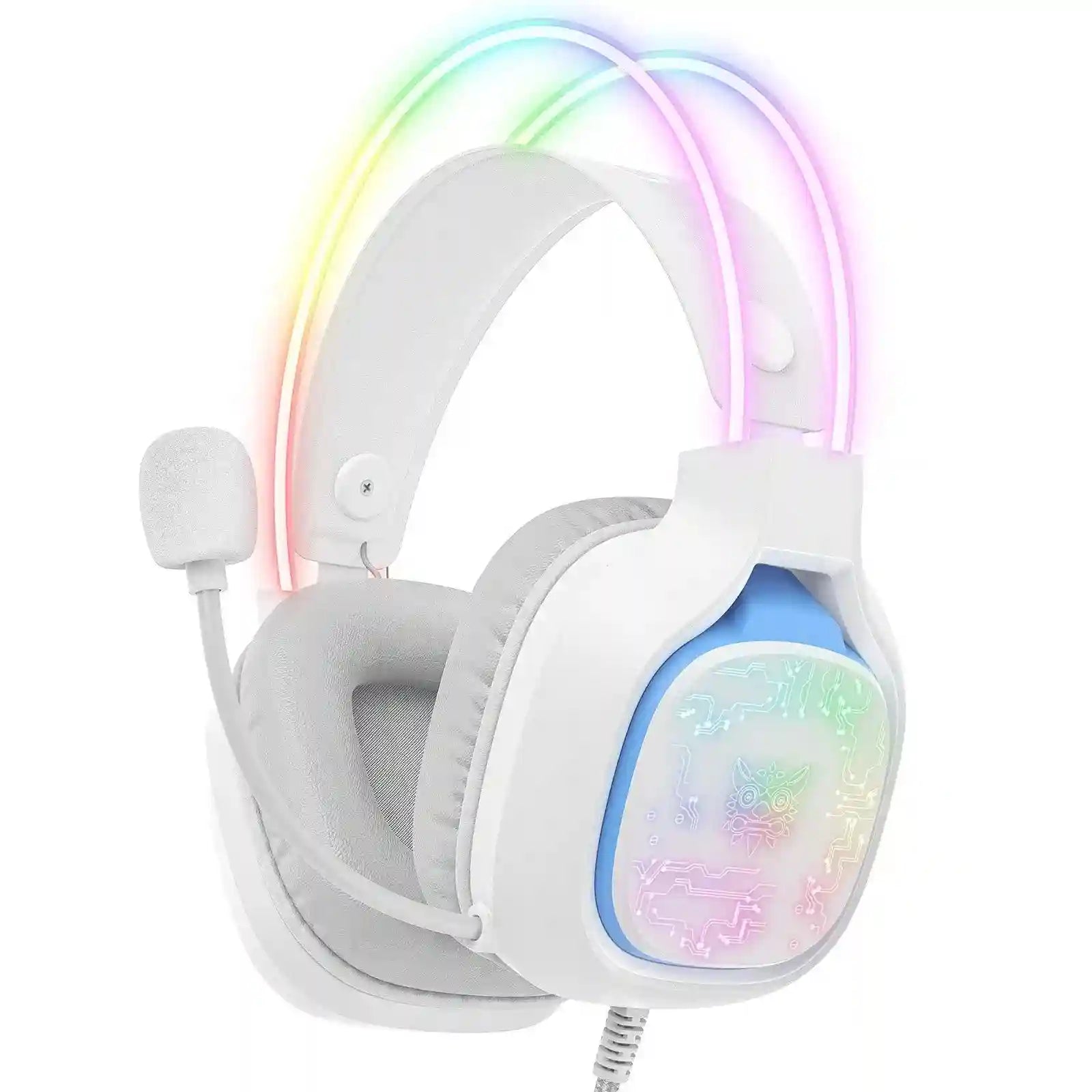 Gaming Headset with Noise-Canceling Mic - Over-Ear PC Audio WHITE Tidesmit