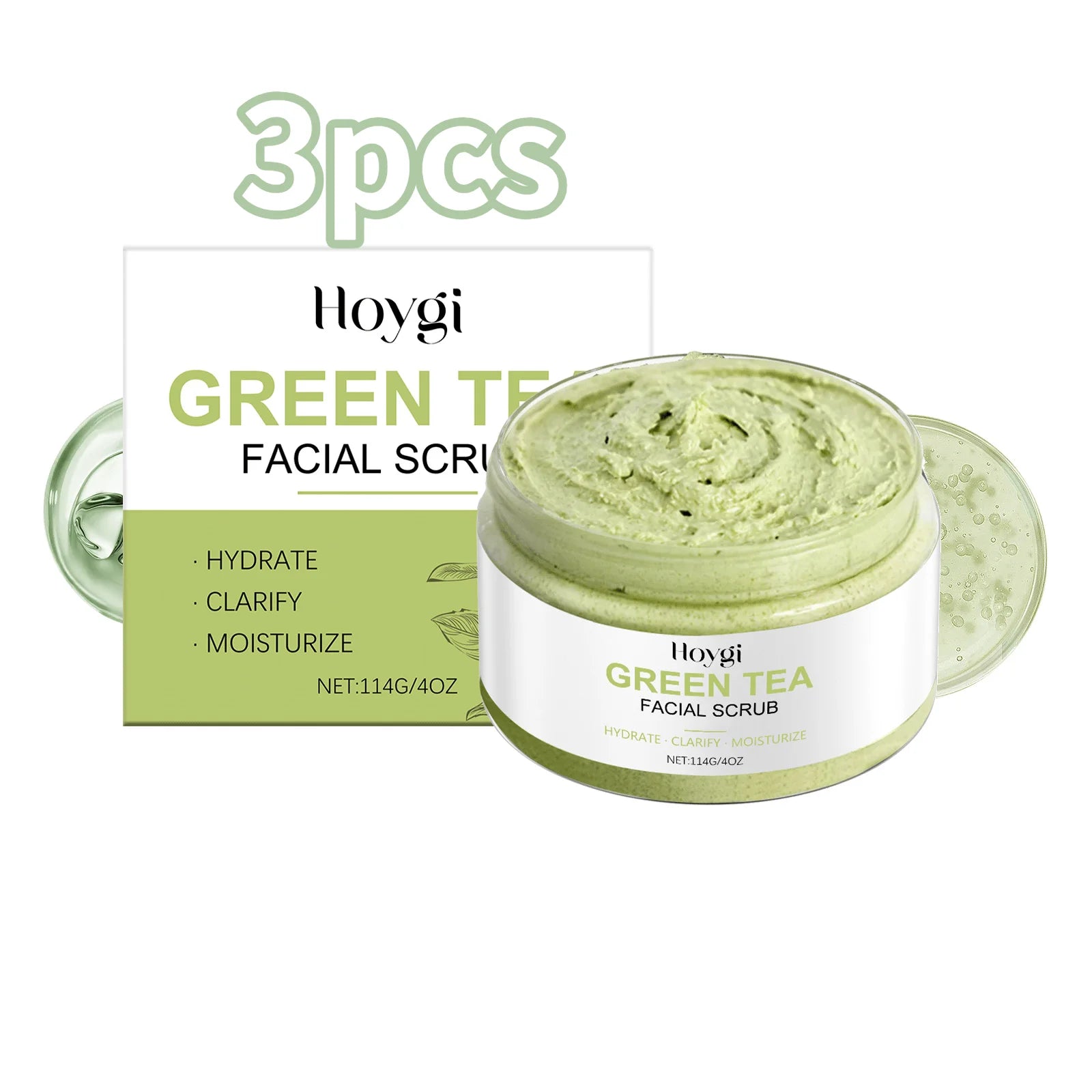 Green Tea Facial Scrub - Deep Pore Exfoliating Cleanser for Skin Care Scrubs Treatments 3pcs Tidesmit