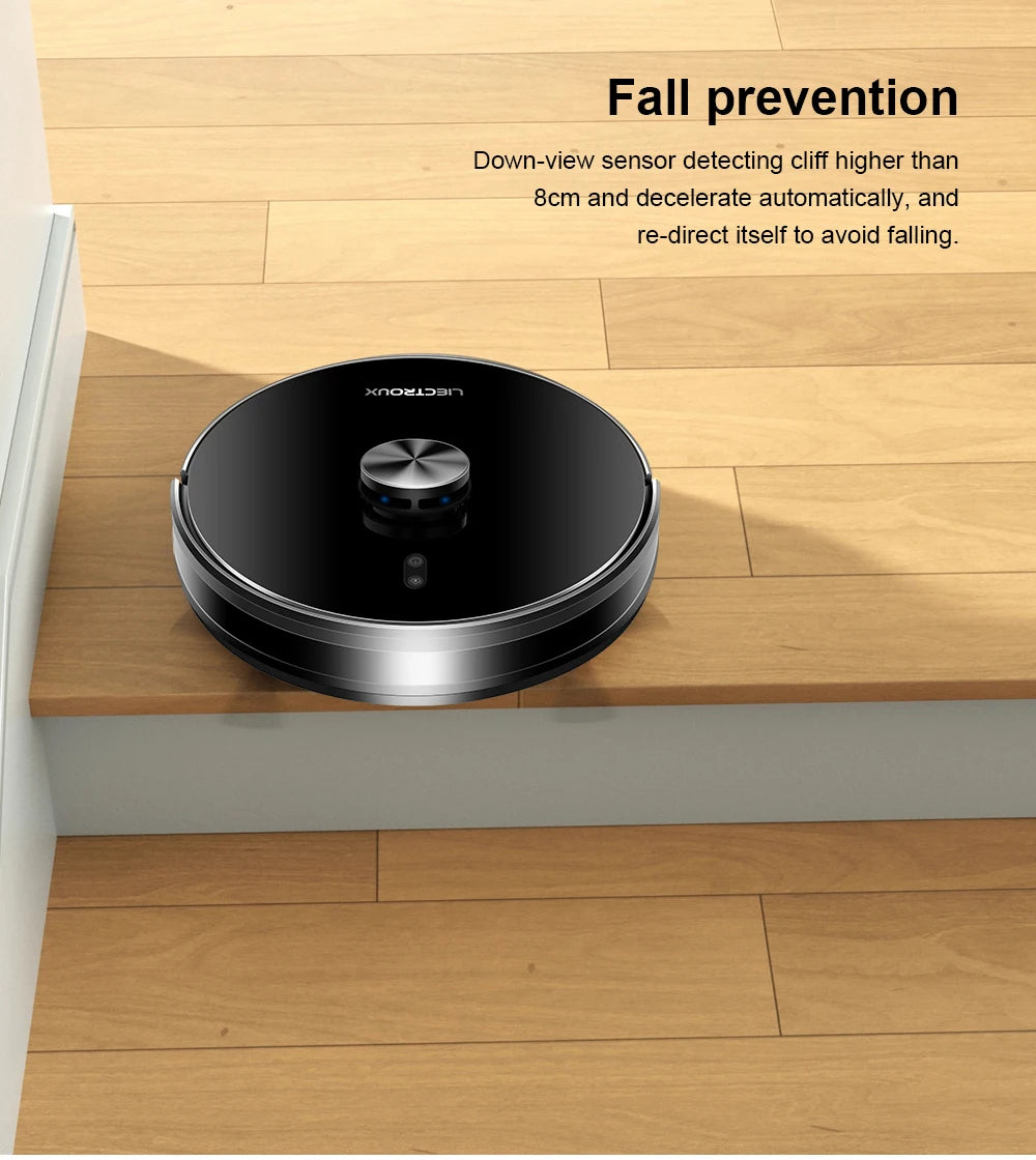 Tidesmit Liectroux LILIN X6 Robot Vacuum showing laser navigation and multi-floor mapping for carpet cleaning.