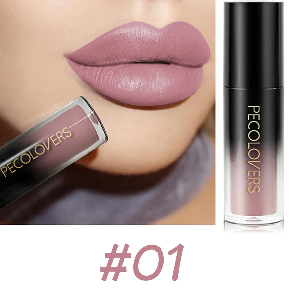 Moisturizing velvet liquid lipstick in mauve pink. Long-lasting, non-stick, waterproof matte lip makeup finish.