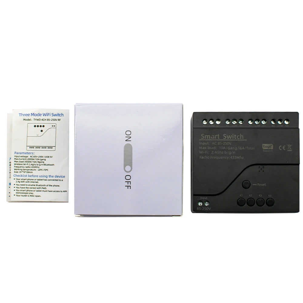Black Style Tuya 4CH Wifi Smart Home Appliance Control Switch Module 220V 85-250V 10A Relay With Momentary Toggle Interlock Mode