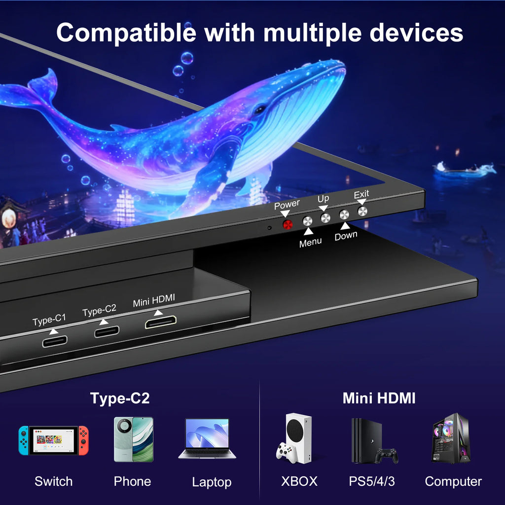 Touch Portable Monitor 17.4 Inch 2.5K 2560x1600 Second Screen USB-C HDMI Travel Monitor for Laptop Mac PC Xbox PS4/5 with Stand