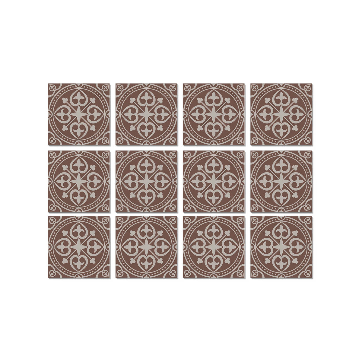 Moroccan peel-and-stick tile sticker sheet, warm brown with beige medallion pattern
