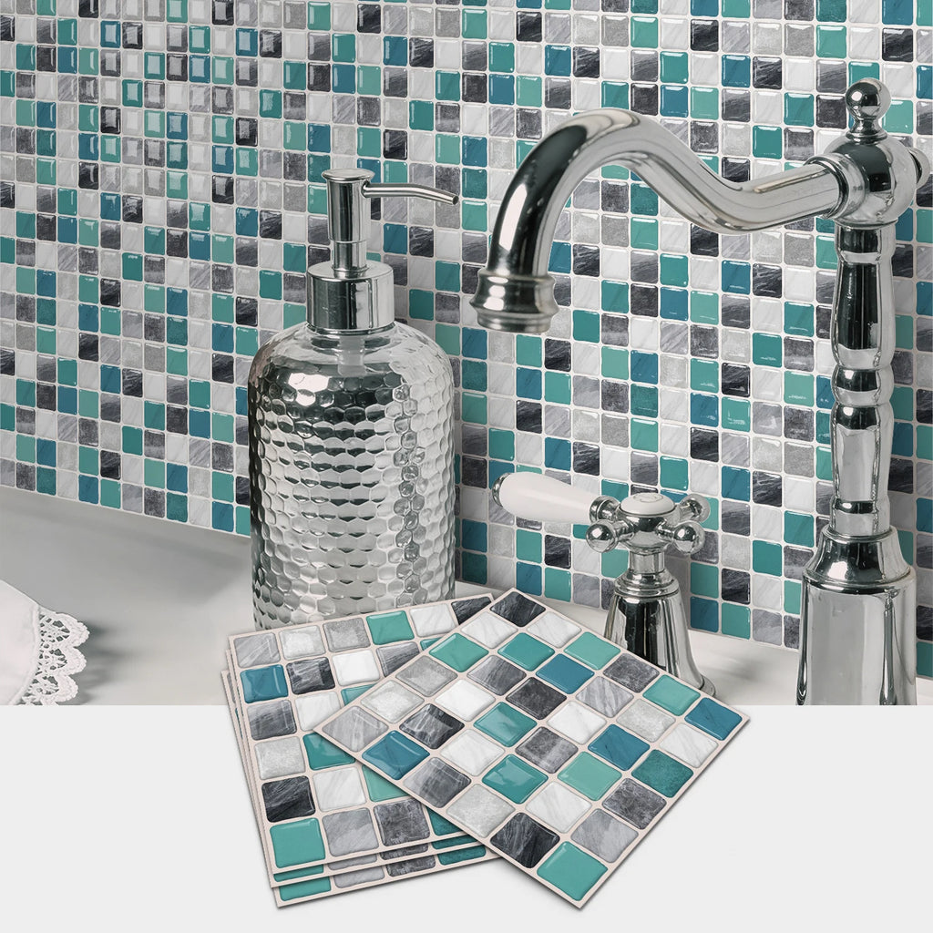 Mosaic tile stickers, removable self-adhesive wall decals, waterproof peel and stick backsplash, suitable for kitchen