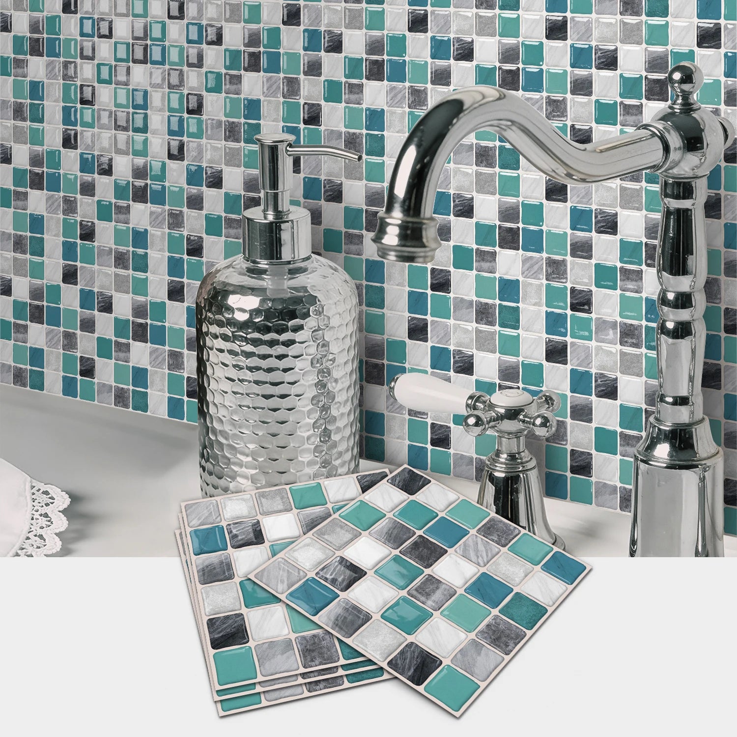 Mosaic tile stickers, removable self-adhesive wall decals, waterproof peel and stick backsplash, suitable for kitchen