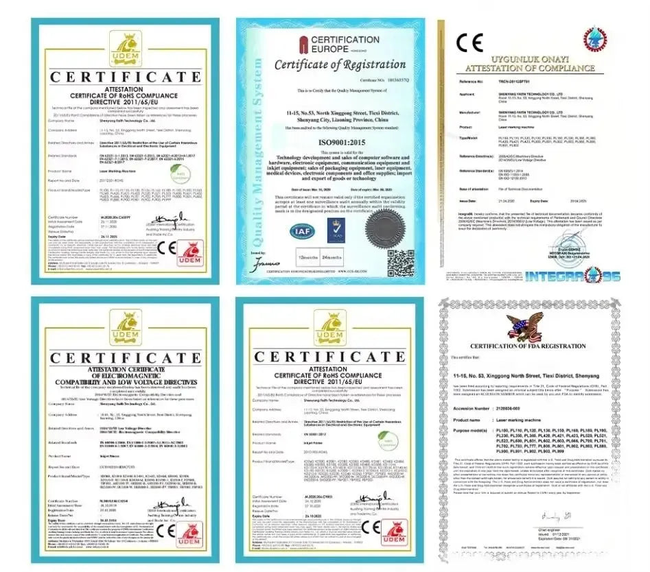 Set of compliance certificates for inkjet coding machine
