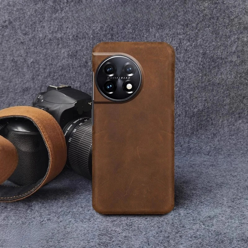 OnePlus 11 Leather Case | Vintage Crazy Horse Genuine Shock-Absorbing Cover Black brown China Mainland Tidesmit