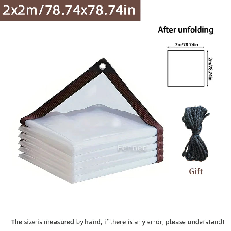Transparent rainproof shading cloth, folded, brown hem with grommets, 2x2m