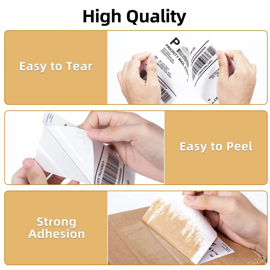 4x6 thermal shipping labels showing easy tear, easy peel, and strong adhesion