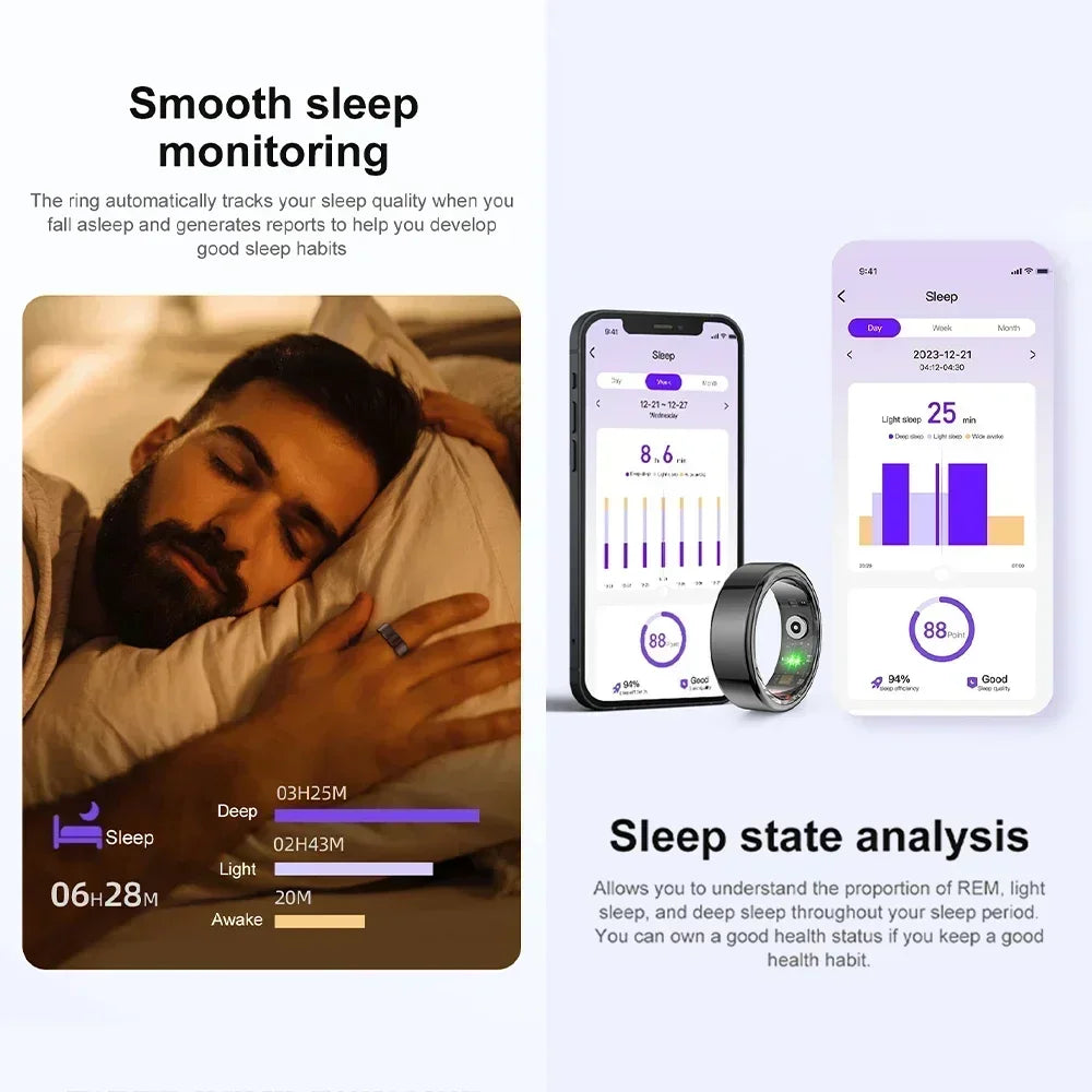 New Health Tracker Smart Ring, Heart Rate Blood Oxygen Monitoring Multi-sport Modes IP68 Waterproof for Men Women Sleep Fitness