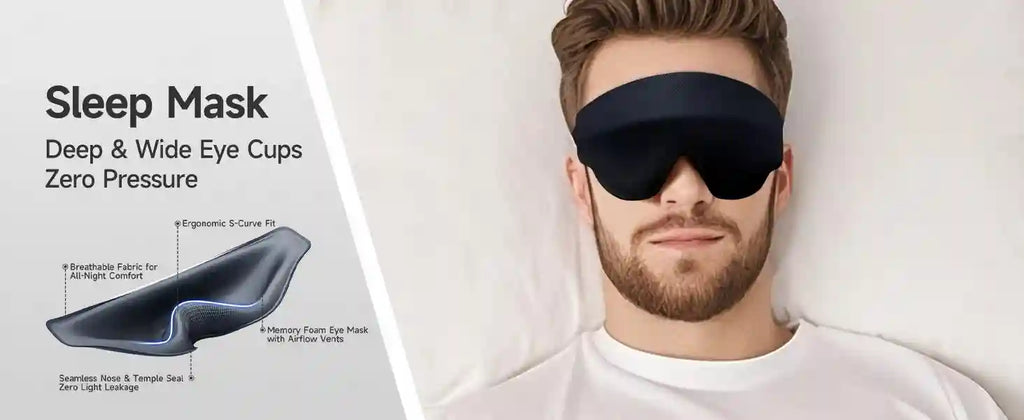 3D Contoured Memory Foam Sleep Mask for Travel - Breathable Eye Cover Eye Massage Instrument Tidesmit