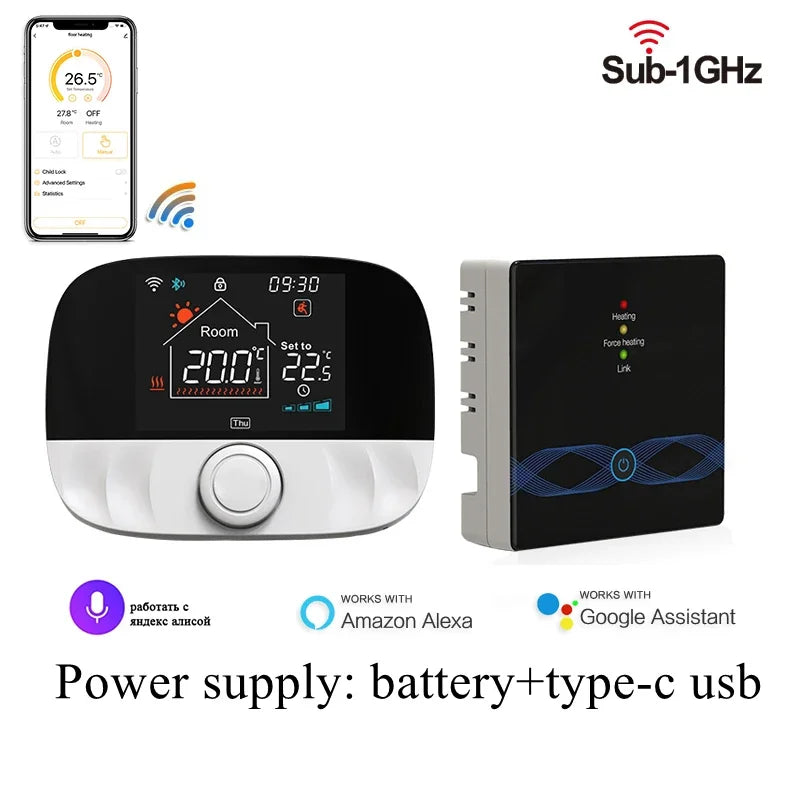 WiFi Smart Thermostat for Gas Boiler | App-Controlled Wireless Heating WiFi(Black) Wireless Tidesmit