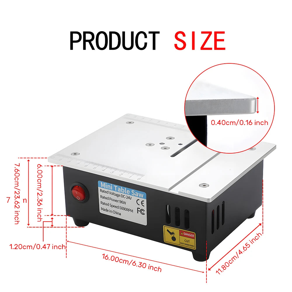 Podofo 96W 5000RPM Mini Circular Table Saw 2.5 Inch Multifunctional Desktop Electric Bench Saw Household DIY Woodworking Cutting Tool with 63mm Blade For PCB Substrate Acrylic Plate Copper Tube Model Craft Making