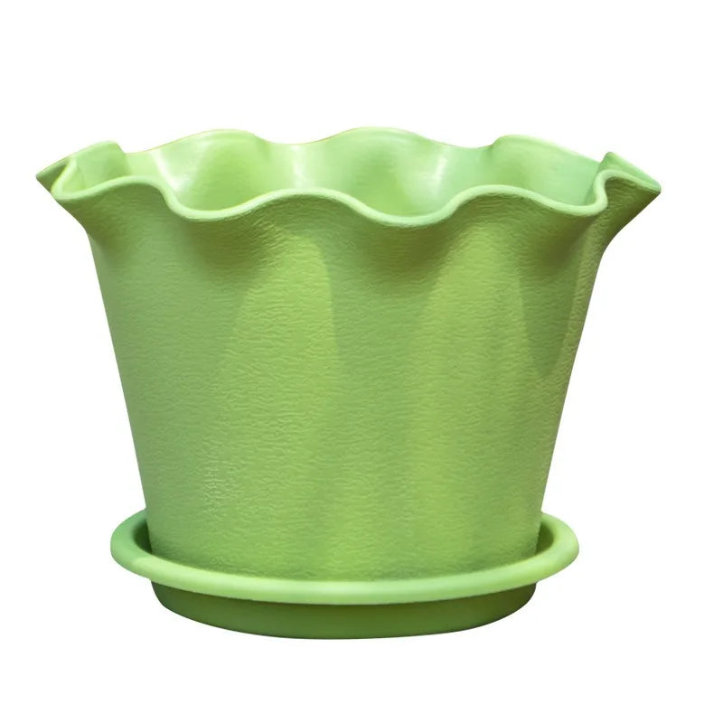 Flower Pot Lotus Leaf Edge Household Thickened Plastic Indoor Balcony Lily Wind and Wave Edge Pot 2pcs (Flower Pots Bases)