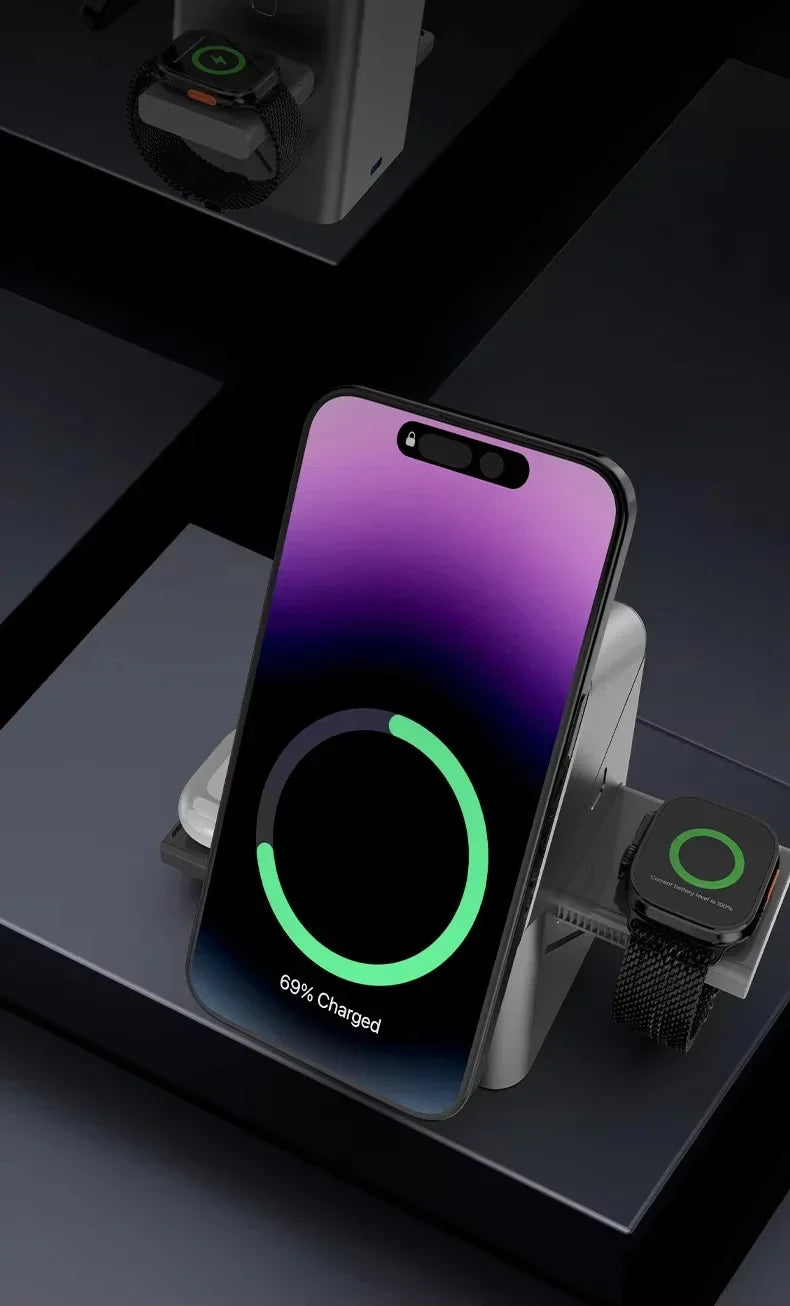 3-in-1 Magnetic Wireless Charger for Apple Devices | Grey Tidesmit